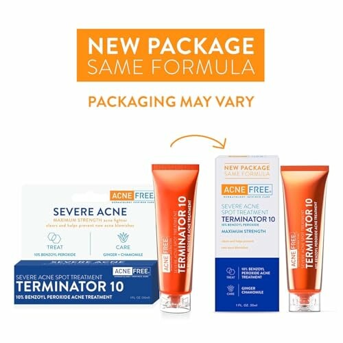 New packaging for AcneFree Terminator 10 acne treatment.