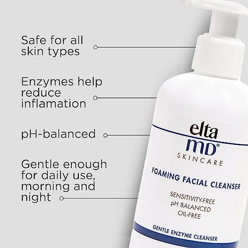 EltaMD Skincare foaming facial cleanser with benefits listed.