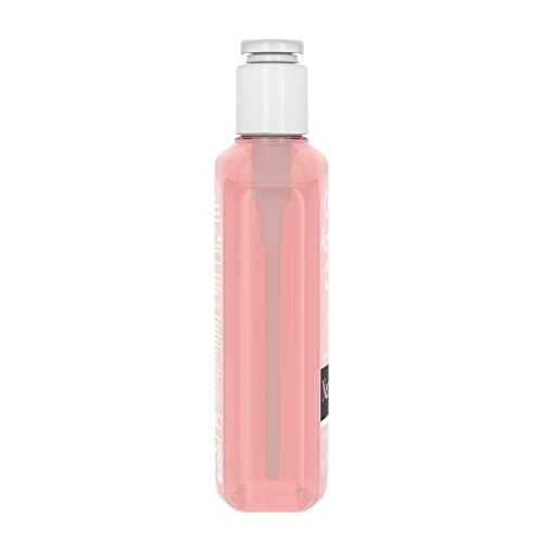 Side view of a pink plastic bottle with a white cap