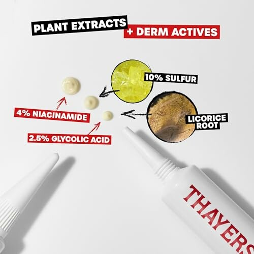 Thayers skincare product with niacinamide, glycolic acid, sulfur, and licorice root.