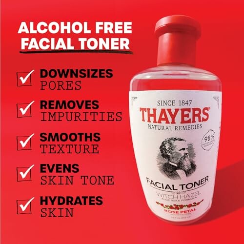 Thayers Alcohol Free Facial Toner with benefits listed